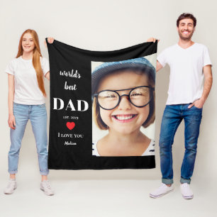 Worlds Best Dad I Love You Custom Kids Photo Black Fleece Blanket