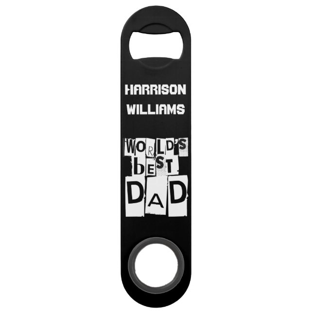 World's Best Dad Modern Black and White Typography Bar Key (Back)