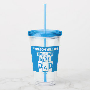 World's Best Dad Modern Blue and White Typography Acrylic Tumbler