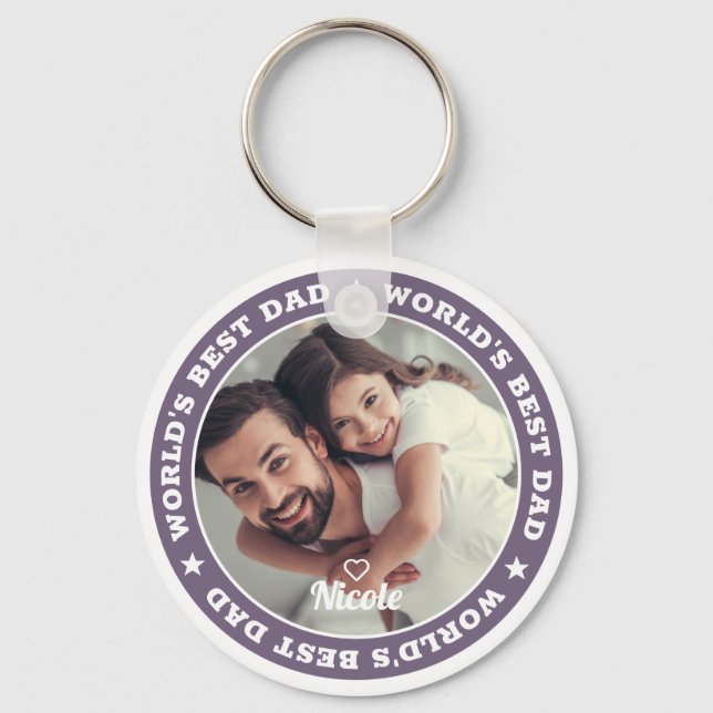 World's Best Dad Modern Custom Photo Keychain (Front)