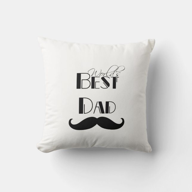 World's Best Dad Moustache Throw Pillow (Front)