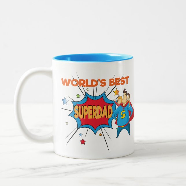World's best dad Mug - SuperDad Mug - Dad with Kid (Left)
