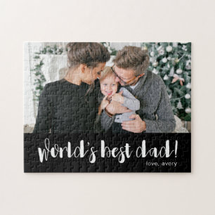 World's Best Dad Photo and Name Black and White Jigsaw Puzzle