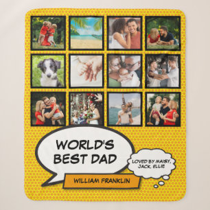 Worlds Best Dad Photo Collage Fun Cool Comic Sherpa Blanket