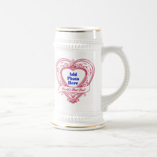 World's Best Dad! Photo Red Hearts Beer Stein