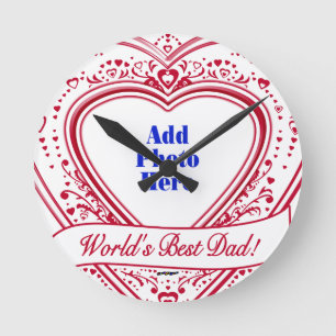 World's Best Dad! Photo Red Hearts Round Clock