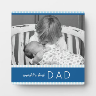 World's Best Dad Plaid Blue Personalized Photo Plaque