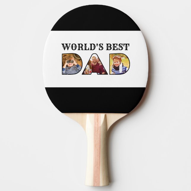 World's Best Dad Quote 3 Photo Collage Block Ping Pong Paddle (Front)