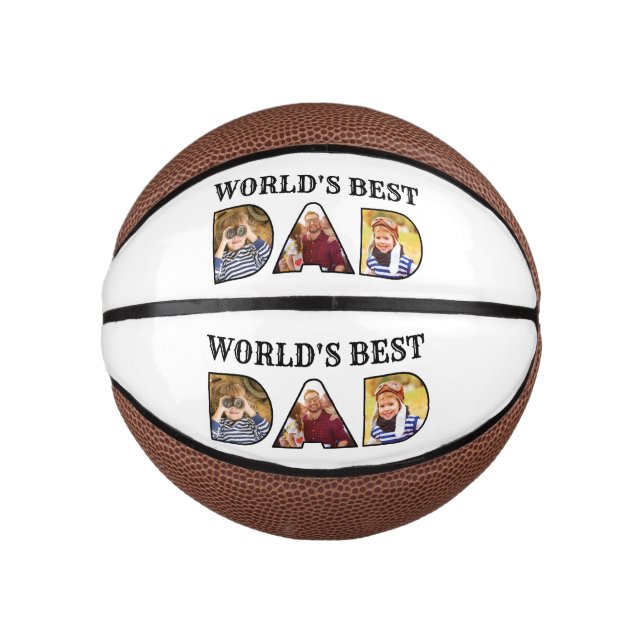 World's Best Dad Quote 3 Photo Collage Mini Basketball (Front)
