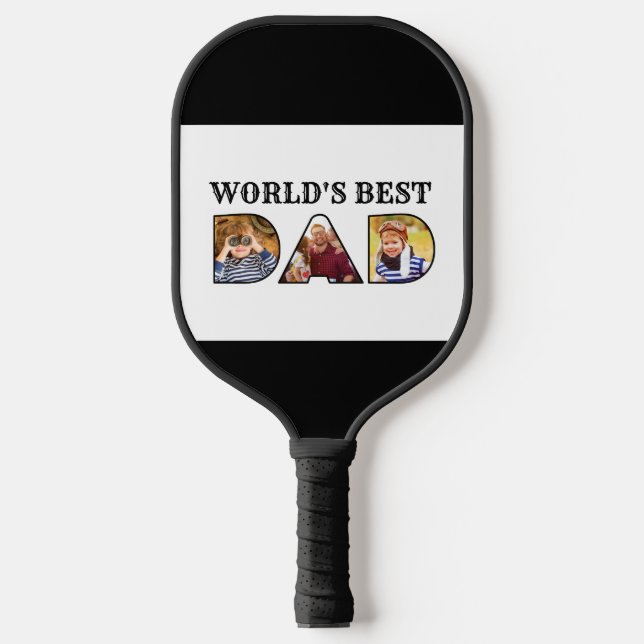 World's Best Dad Quote 3 Photo Collage Pickleball Paddle (Front)