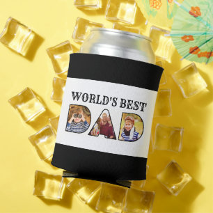 Worlds Best Dad Quote  Modern 3 Photo Collage Can Cooler