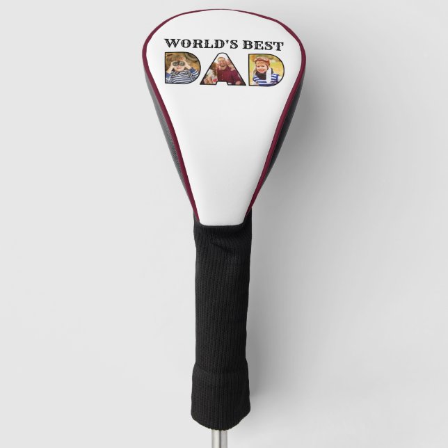 Worlds Best Dad Quote  Modern 3 Photo Collage Golf Head Cover (Front)