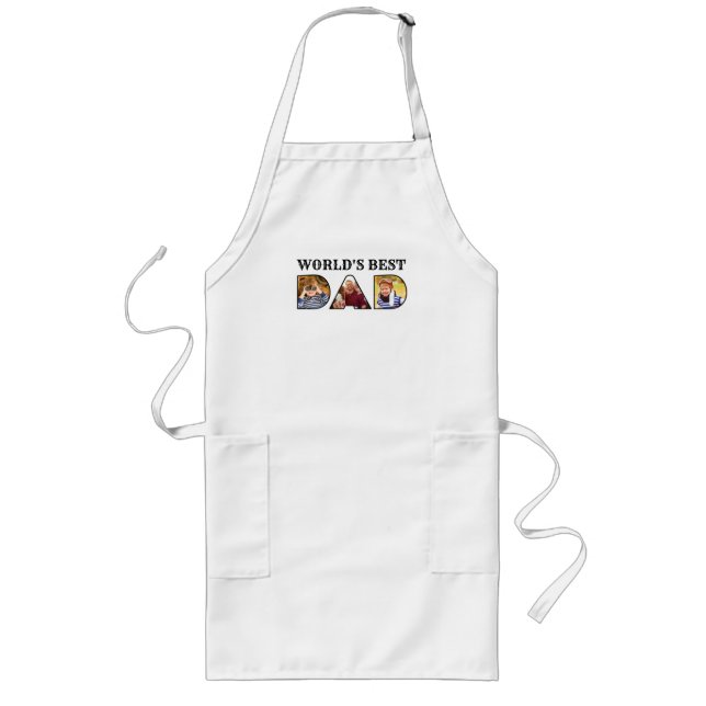 World's Best Dad Quote Modern 3 Photo Collage Long Apron (Front)