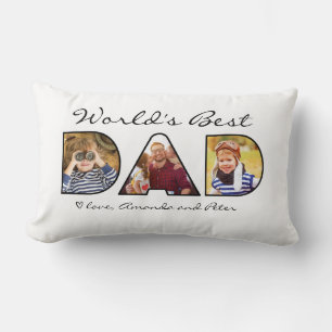 World's Best Dad Quote Modern 3 Photo Collage Lumbar Pillow