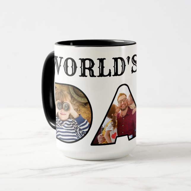 Worlds Best Dad Quote  Modern 3 Photo Collage Mug (Front Left)