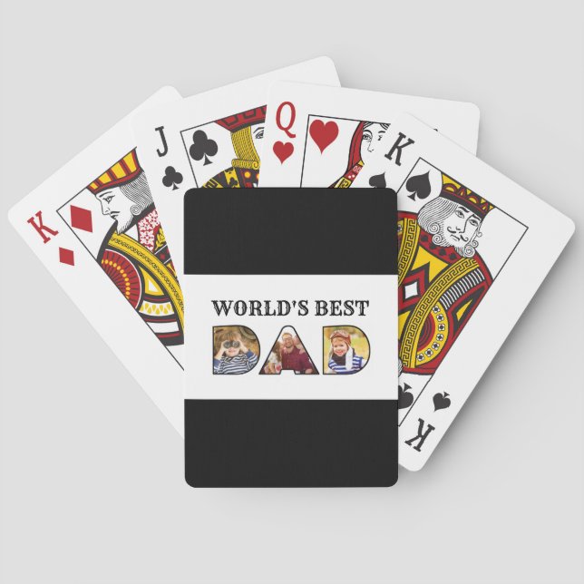 Worlds Best Dad Quote  Modern 3 Photo Collage Playing Cards (Back)