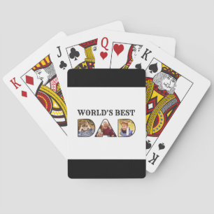 Worlds Best Dad Quote  Modern 3 Photo Collage Playing Cards