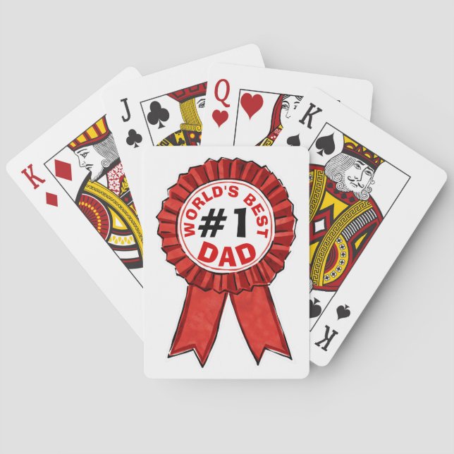 World's Best Dad Quote Red Ribbon Playing Cards (Back)