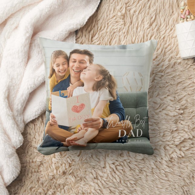 World's Best Dad Since 20XX Modern Photo  Throw Pillow (Blanket)