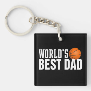 World's Best Dad Typography Basketball Keychain