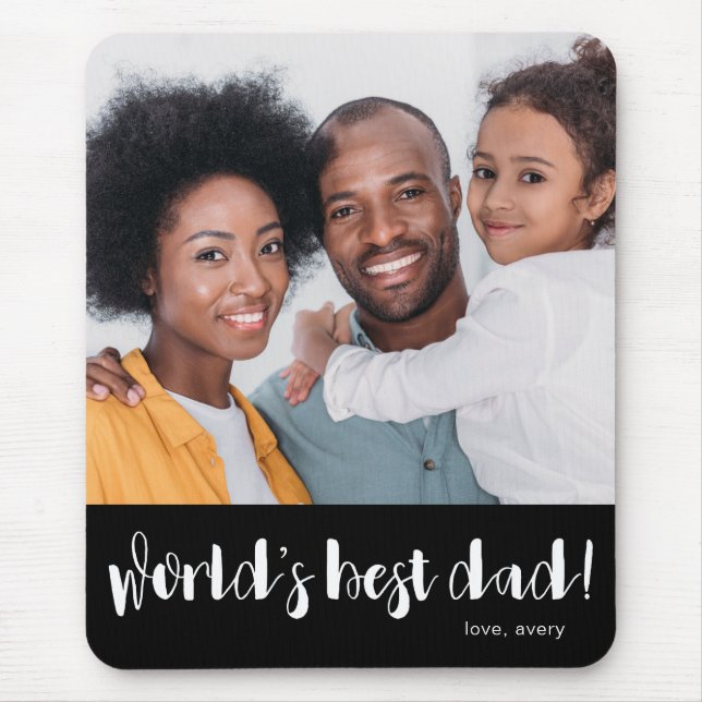 World's Best Dad Typography with Photo and Name Mouse Pad (Front)