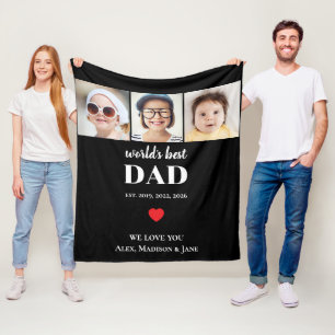 Worlds Best Dad We love you 3 Kids Photo Names Fleece Blanket