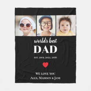 Worlds Best Dad We love you 3 Kids Photo Names Fleece Blanket