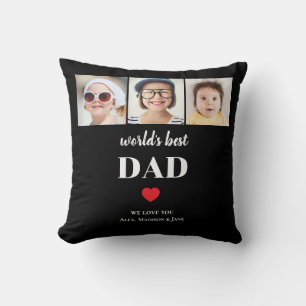 Worlds Best Dad We love you 3 Kids Photo Names Throw Pillow