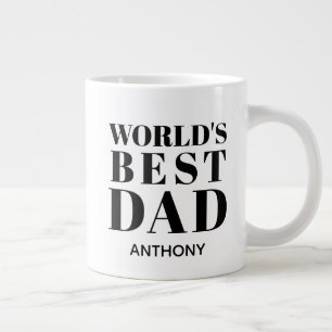 Worlds Best Dad White Black Typography Name Large Coffee Mug
