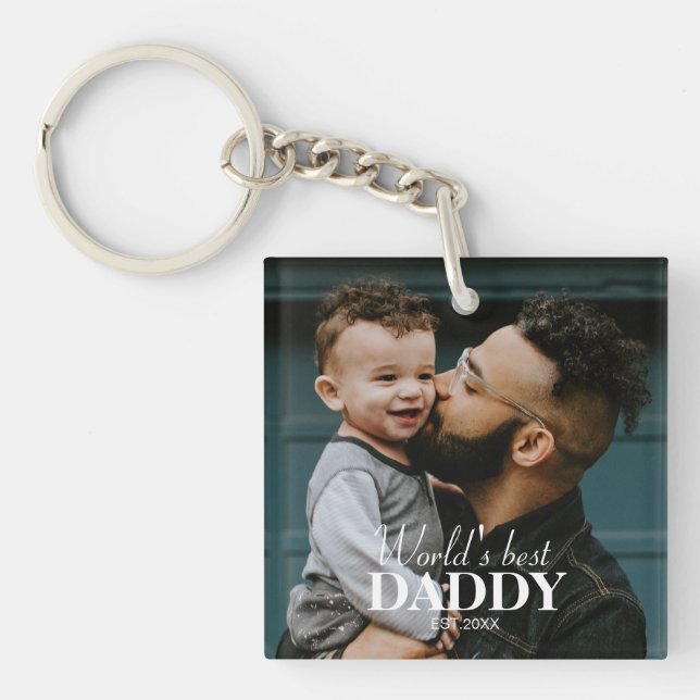 World's Best Daddy Custom Photo Unique Keepsake Keychain (Front)
