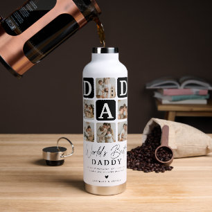 World's Best Daddy Modern Multi Photo Grid Water Bottle