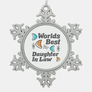 Worlds Best Daughter-In-Law Retro Snowflake Pewter Christmas Ornament