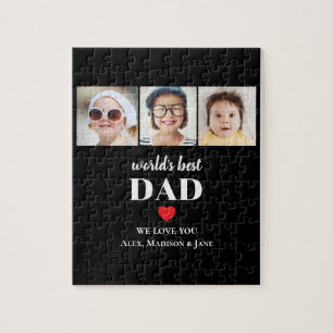 Worlds Best Dda We love you 3 Kids Photo Names Jigsaw Puzzle