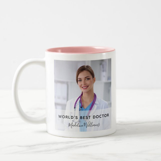 World's Best Doctor Photo Name Two-Tone Coffee Mug (Left)