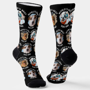 World's Best Dog Dad – Custom 3 Dog Photos Black Socks