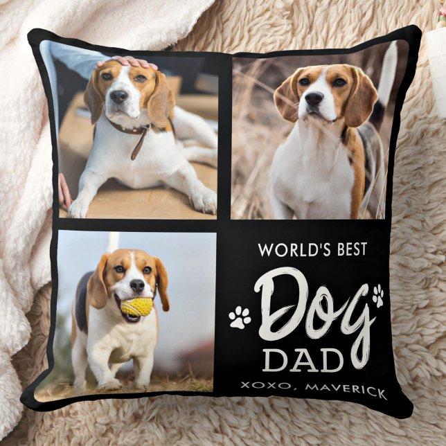 World's Best DOG DAD Custom 3 Photo Collage Throw Pillow (Creator Uploaded)