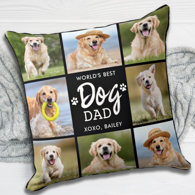 World's Best DOG DAD Custom 8 Photo Collage Throw Pillow (Creator Uploaded)