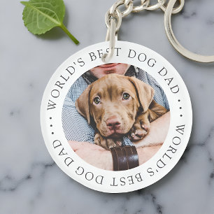 World's Best Dog Dad Elegant Simple Custom Photo Keychain
