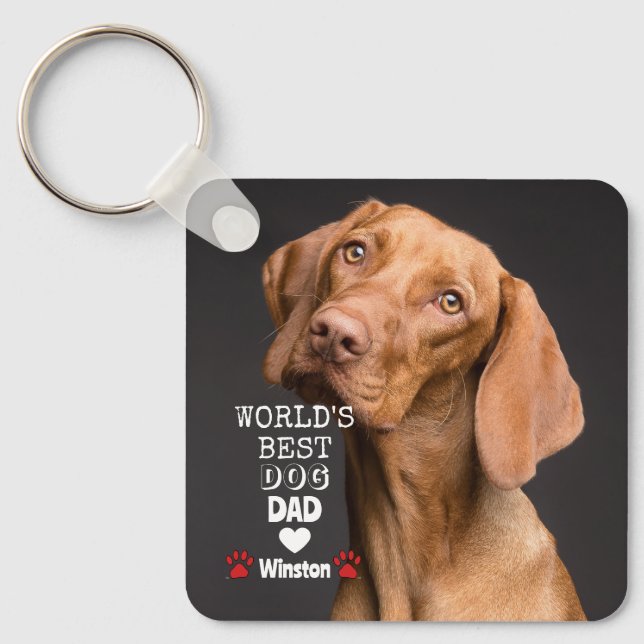 World's Best Dog Dad Heart Paw 2 Photo Keychain (Front)