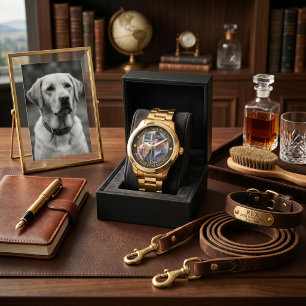 World's Best Dog Dad Modern Black & Gold Elegant Watch