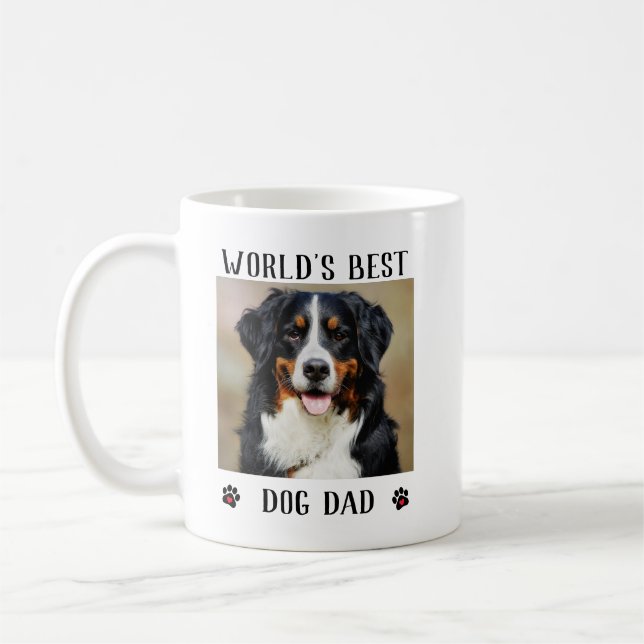 World's Best Dog Dad Paw Prints Pet Photo Coffee Mug (Left)