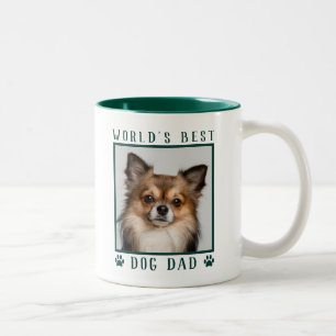 World's Best Dog Dad Paw Prints Pet Photo Green Two-Tone Coffee Mug