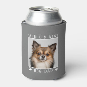World's Best Dog Dad Paw Prints Pet Photo Grey Can Cooler