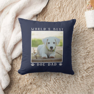 World's Best Dog Dad Paw Prints Pet Photo Navy Throw Pillow
