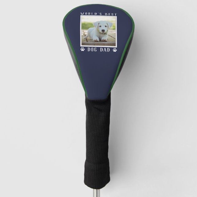 World's Best Dog Dad Paw Prints Pet Photo on Navy Golf Head Cover (Front)
