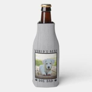 World's Best Dog Dad Paw Prints Pet Photo Rustic Bottle Cooler