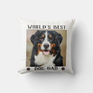 World's Best Dog Dad Paw Prints Pet Photo Throw Pillow