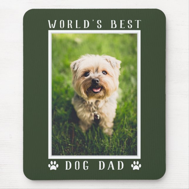 World's Best Dog Dad Paw Prints Photo Green Mouse Pad (Front)