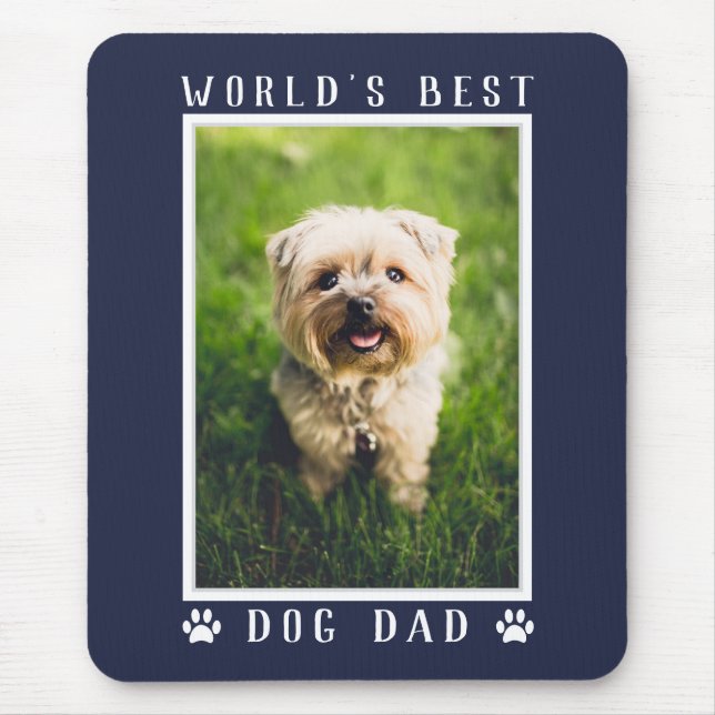 World's Best Dog Dad Paw Prints Photo Navy Blue Mouse Pad (Front)