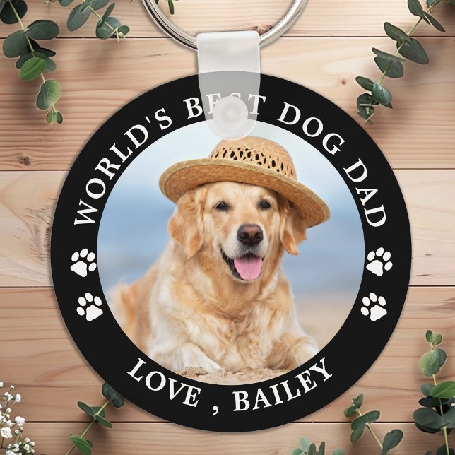 Worlds Best Dog Dad Personalized Cute Pet Photo Keychain (Creator Uploaded)
